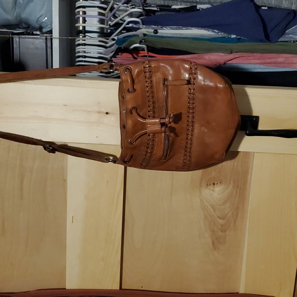 Brown leather handbag